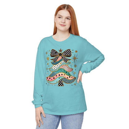 Pastel Polka Dot Glitter Christmas Tree Women's Long Sleeve T-Shirt