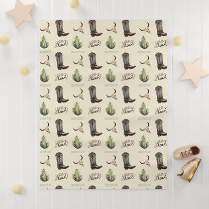 Western Cactus Boot Soft Fleece Baby Blanket