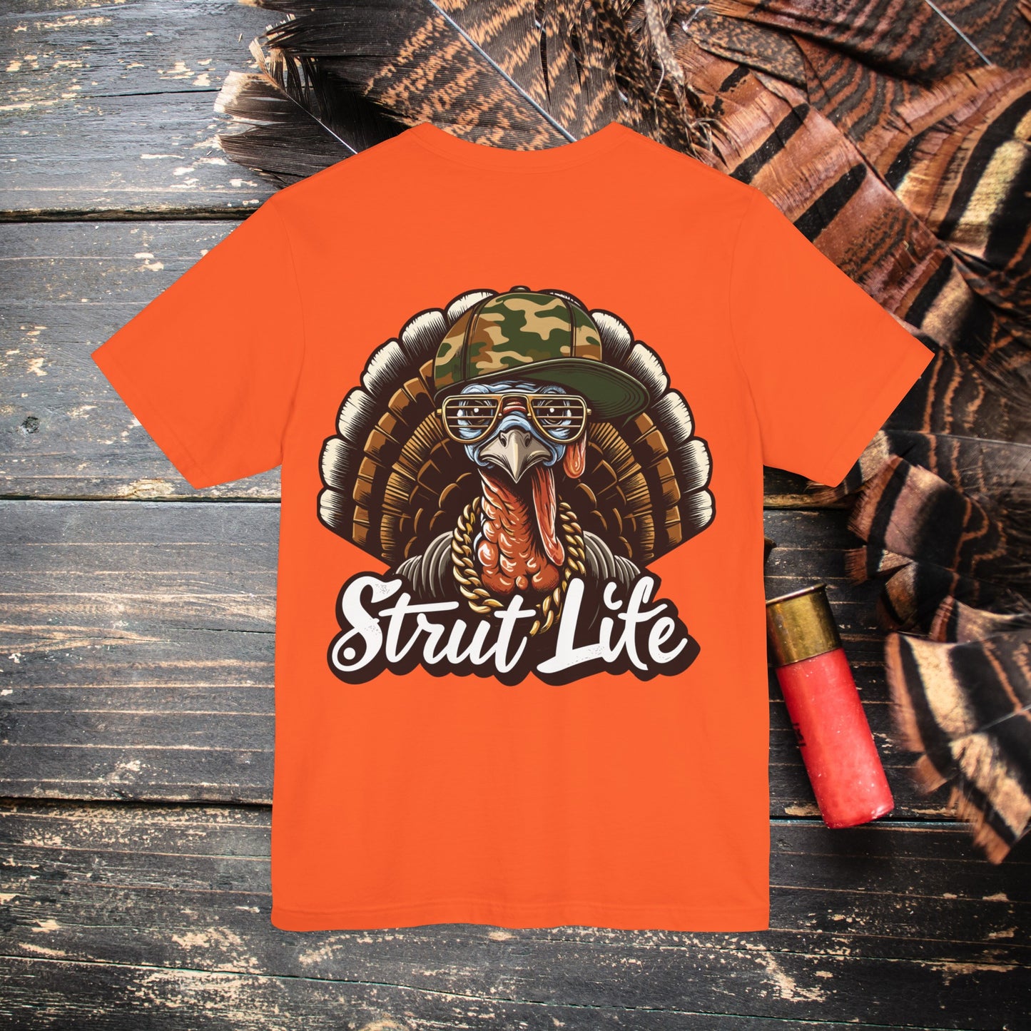 Turkey in Camo Hat and Gold Chain Strut Life Men's Bella Canvas Short Sleeve Tee