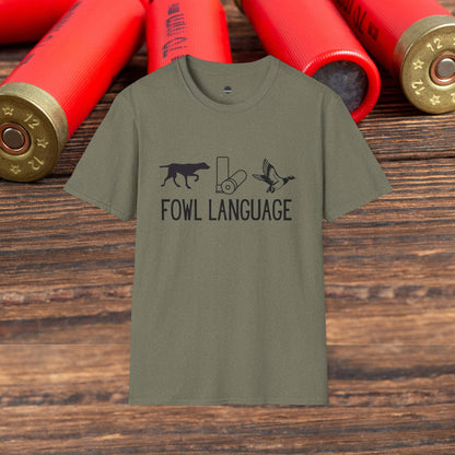 Fowl Language Dog, Shotgun Shell, Duck Hunting Men’s Graphic Tee