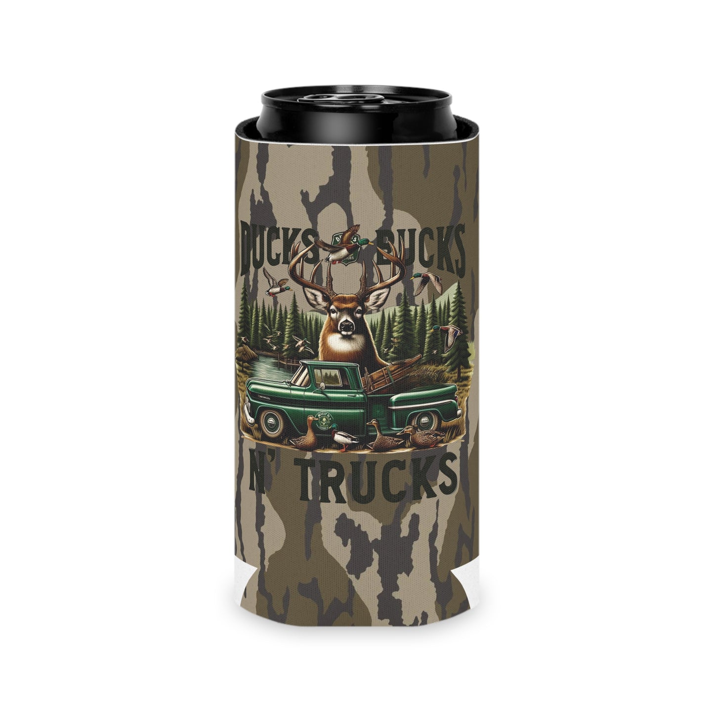 Ducks, Bucks & Trucks Bottomland Camo Can Koozie