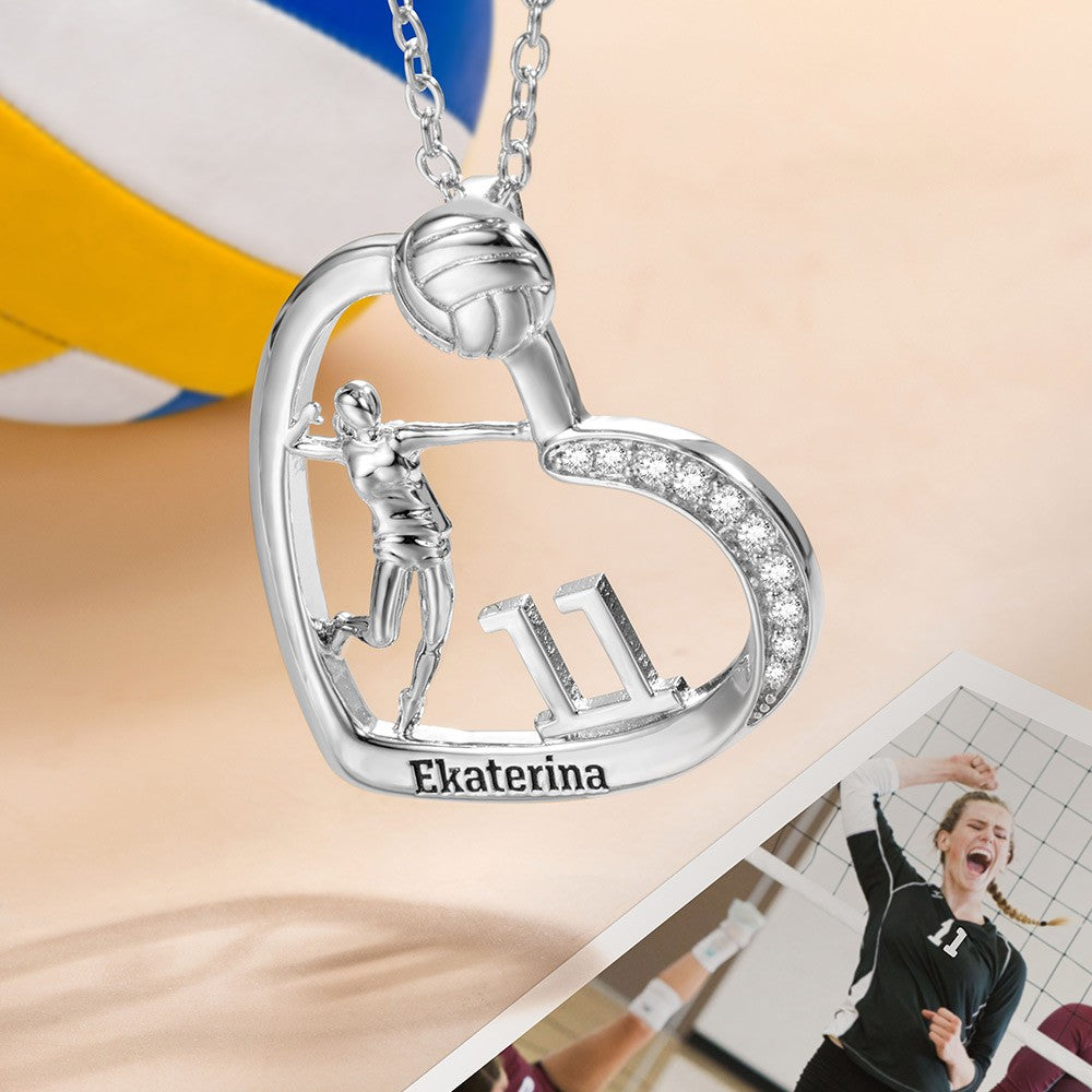 Personalized Volleyball Girls Heart Necklace