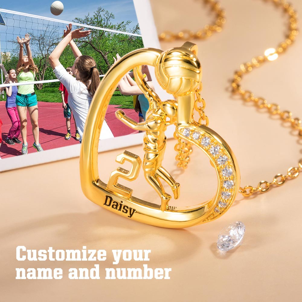 Personalized Volleyball Girls Heart Necklace