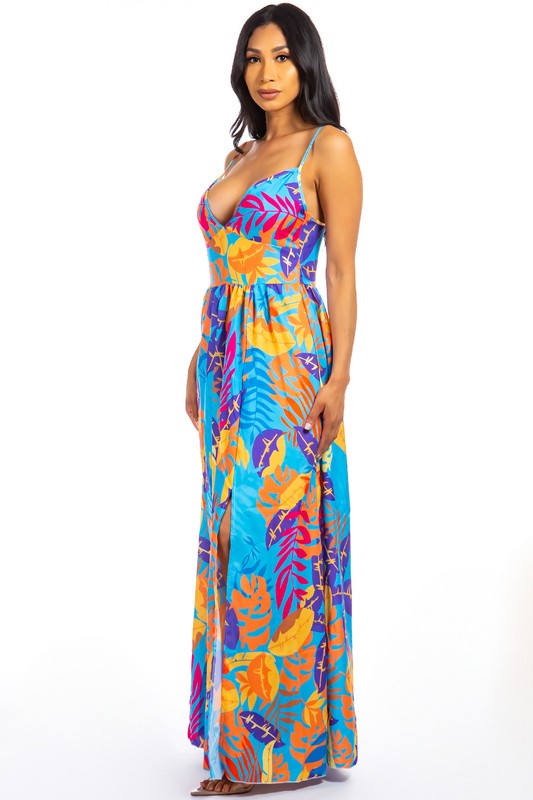 Blue Floral Women's Maxi Dress