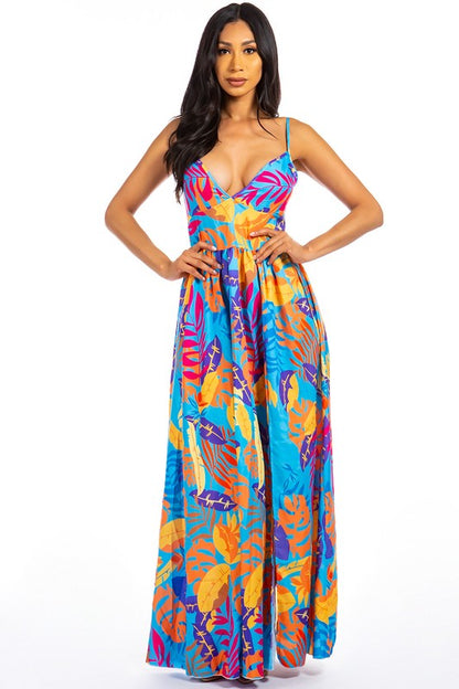 Blue Floral Women's Maxi Dress