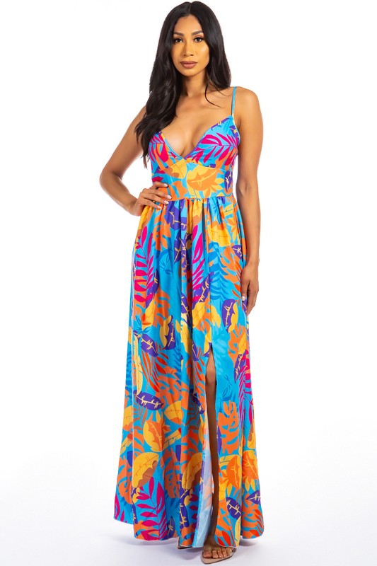 Blue Floral Women's Maxi Dress