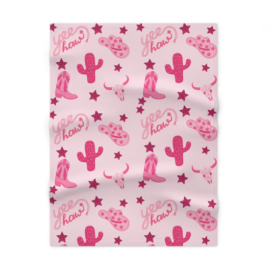 Pink Cowgirl Western Soft Fleece Baby Blanket