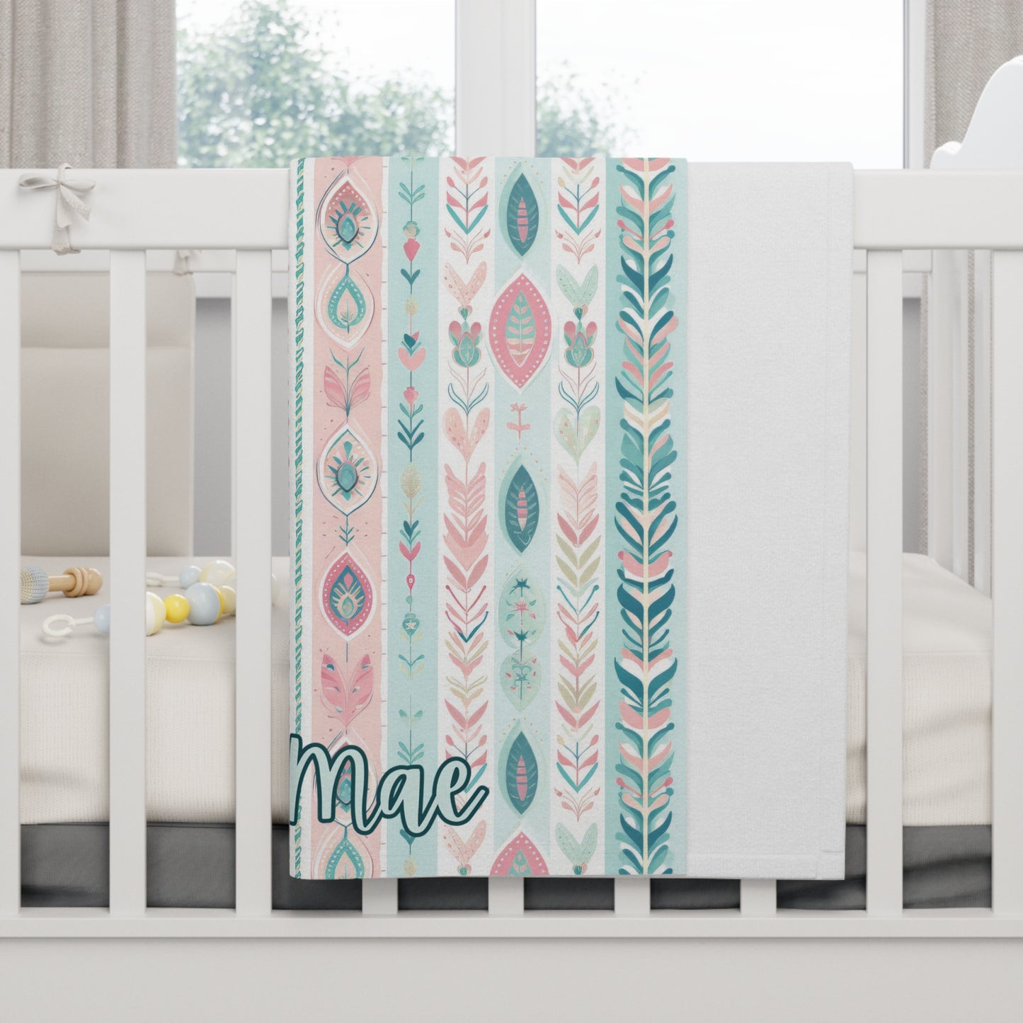 Pastel Boho Baby Girl Personalized Name Soft Fleece Baby Blanket