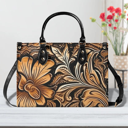 Tooled Leather Theme Western Floral PU Leather Handbag