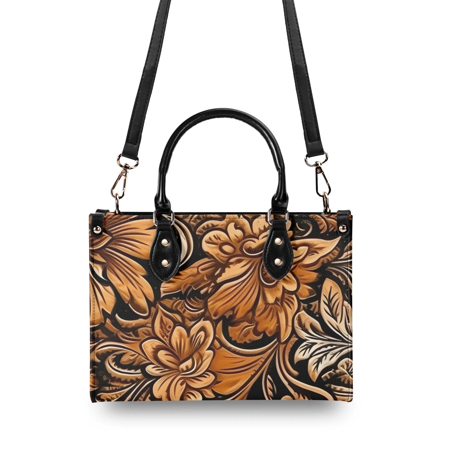 Tooled Leather Theme Western Floral PU Leather Handbag