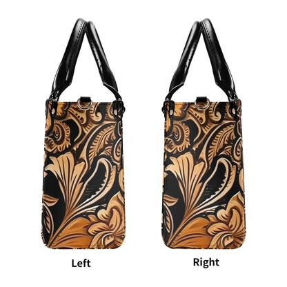 Tooled Leather Theme Western Floral PU Leather Handbag