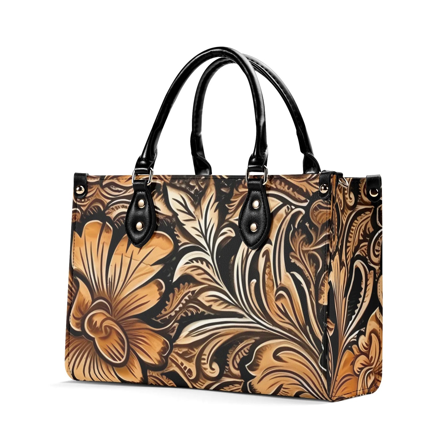 Tooled Leather Theme Western Floral PU Leather Handbag