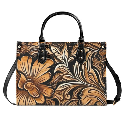 Tooled Leather Theme Western Floral PU Leather Handbag