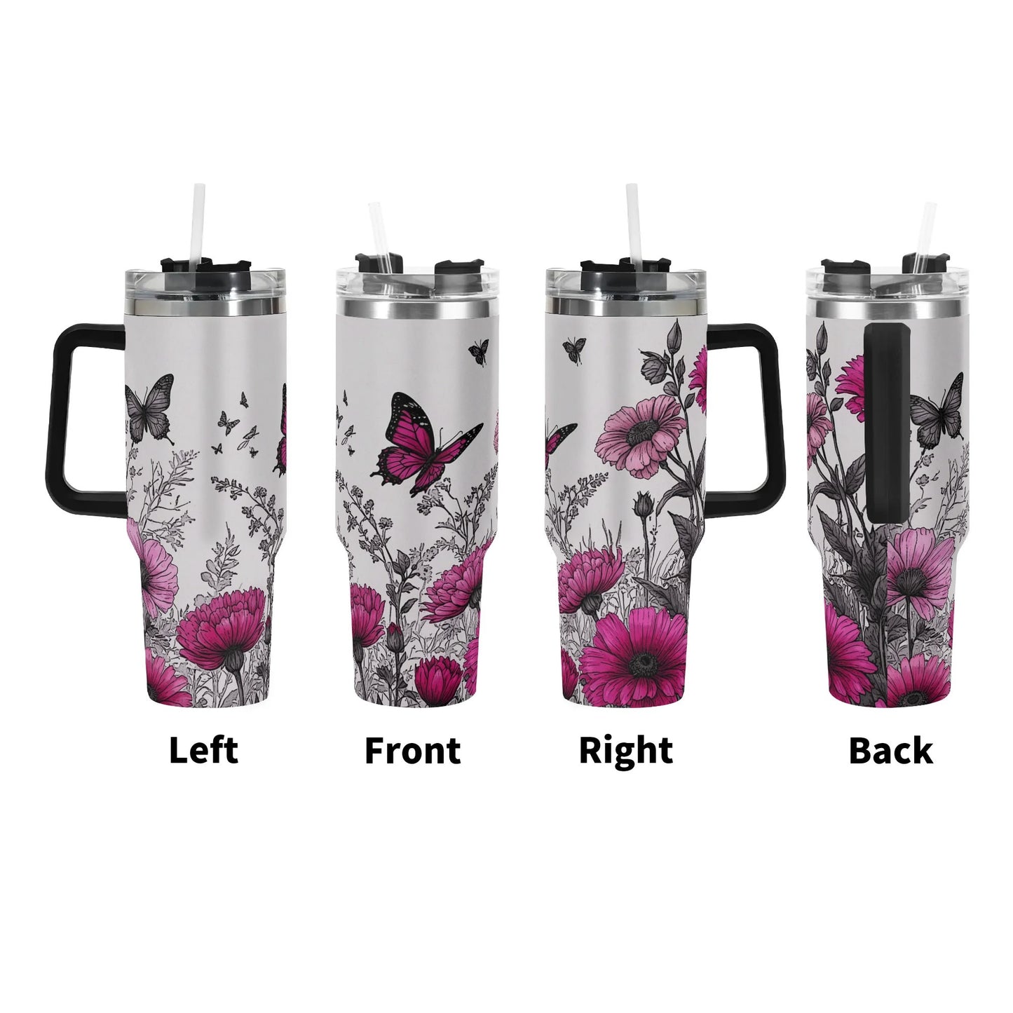 Bloomin’ Butterflies 40oz Stainless Steel Tumbler with Handle and Straw