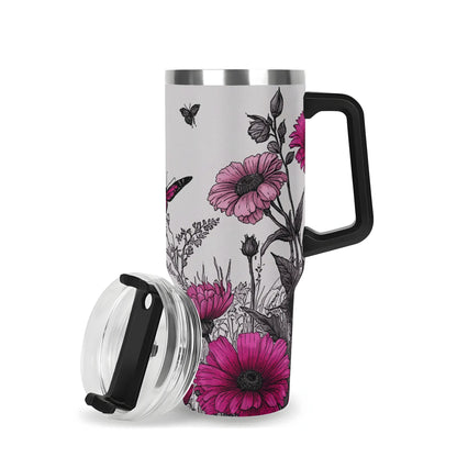 Bloomin’ Butterflies 40oz Stainless Steel Tumbler with Handle and Straw