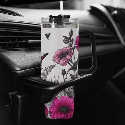 Bloomin’ Butterflies 40oz Stainless Steel Tumbler with Handle and Straw