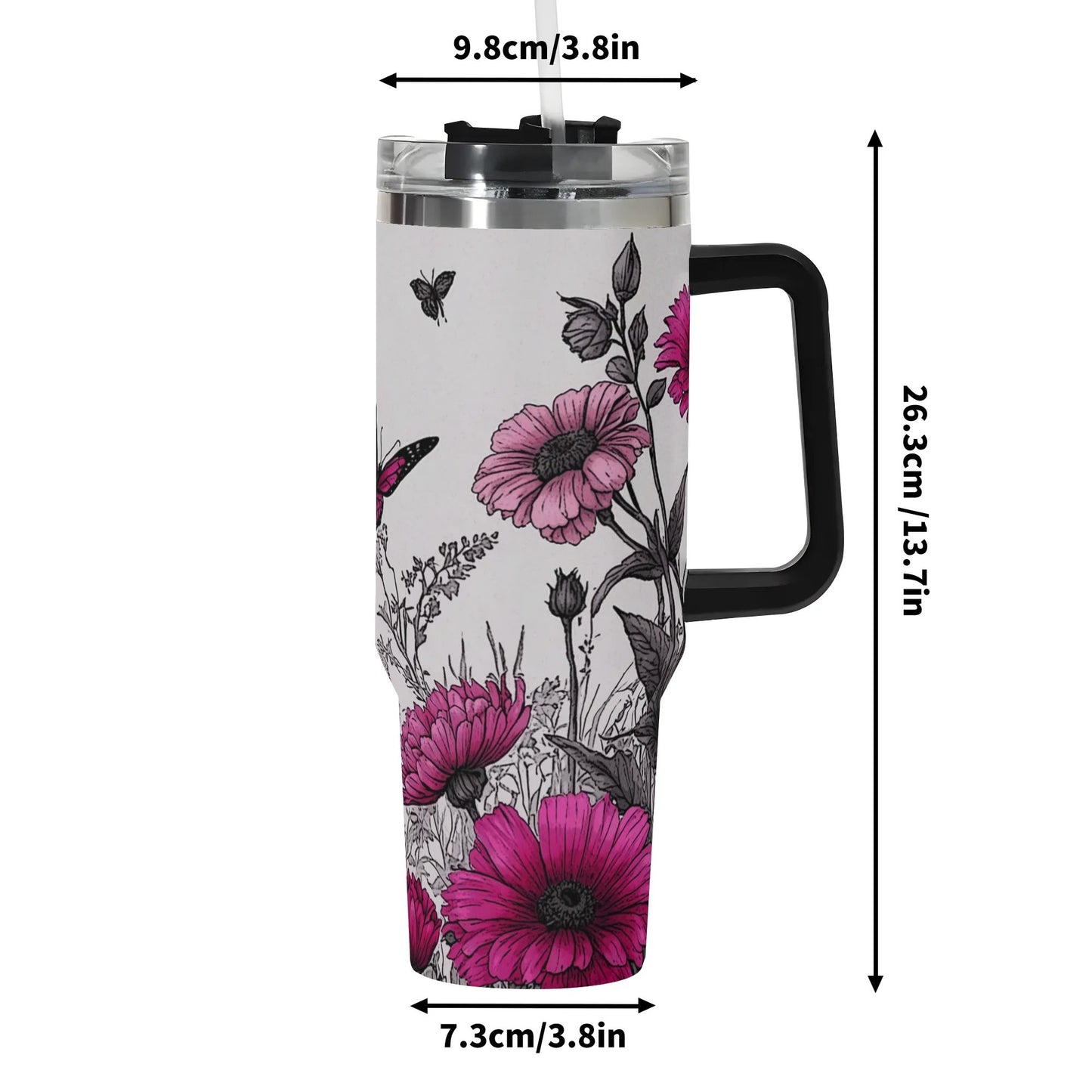 Bloomin’ Butterflies 40oz Stainless Steel Tumbler with Handle and Straw