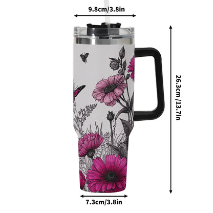 Bloomin’ Butterflies 40oz Stainless Steel Tumbler with Handle and Straw