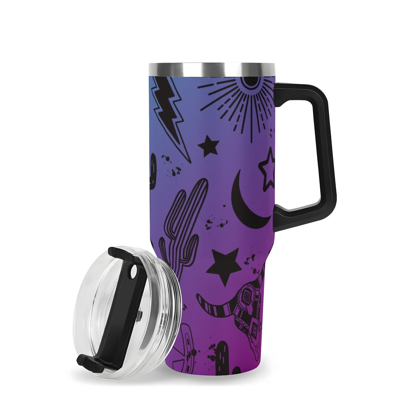 Purple & Blue Gradient Western 40oz Stainless Steel Tumbler With Handle and Straw