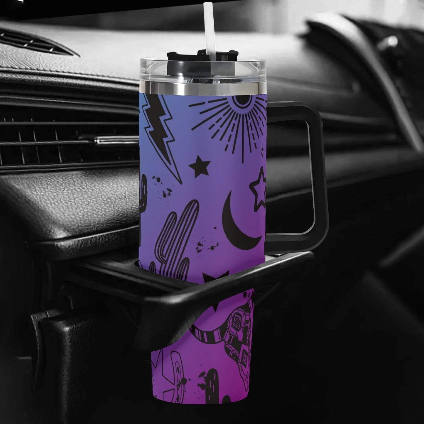 Purple & Blue Gradient Western 40oz Stainless Steel Tumbler With Handle and Straw