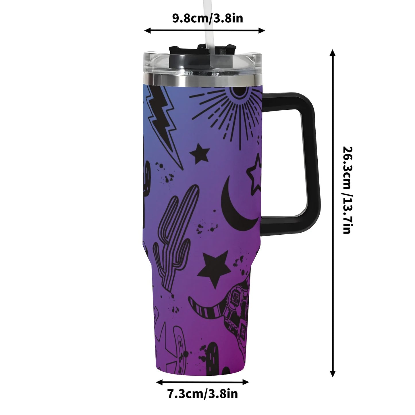 Purple & Blue Gradient Western 40oz Stainless Steel Tumbler With Handle and Straw