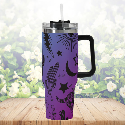 Purple & Blue Gradient Western 40oz Stainless Steel Tumbler With Handle and Straw