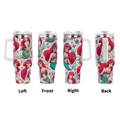 Ariel Mermaid 40oz Stainless Steel Tumbler With Handle and Straw