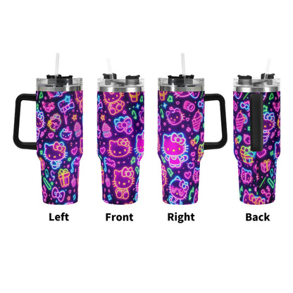 Neon Pattern Hello Kitty 40oz Stainless Steel Tumbler  With Handle and Straw