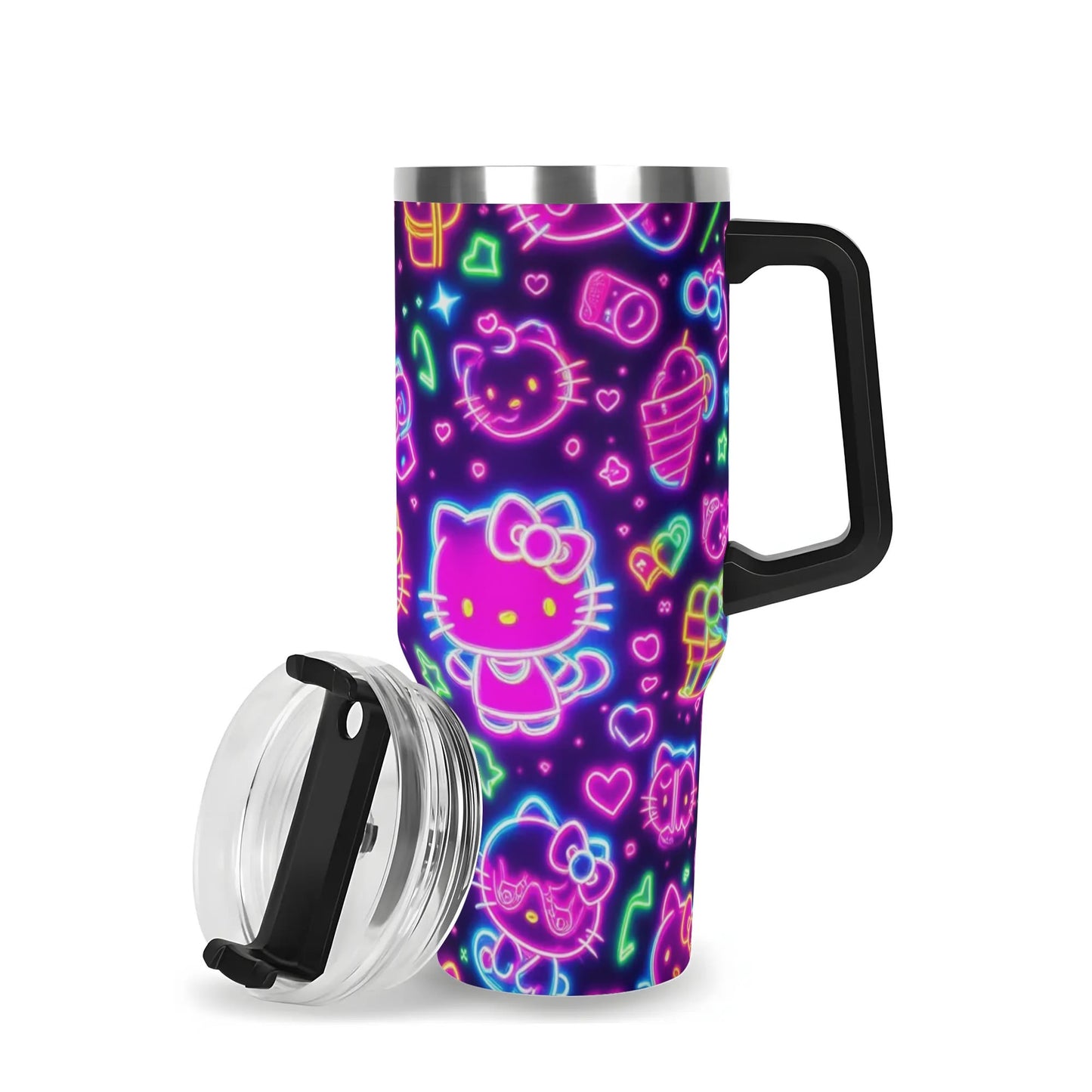 Neon Pattern Hello Kitty 40oz Stainless Steel Tumbler  With Handle and Straw