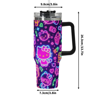 Neon Pattern Hello Kitty 40oz Stainless Steel Tumbler  With Handle and Straw