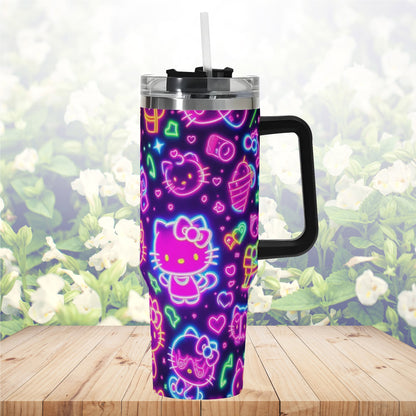 Neon Pattern Hello Kitty 40oz Stainless Steel Tumbler  With Handle and Straw