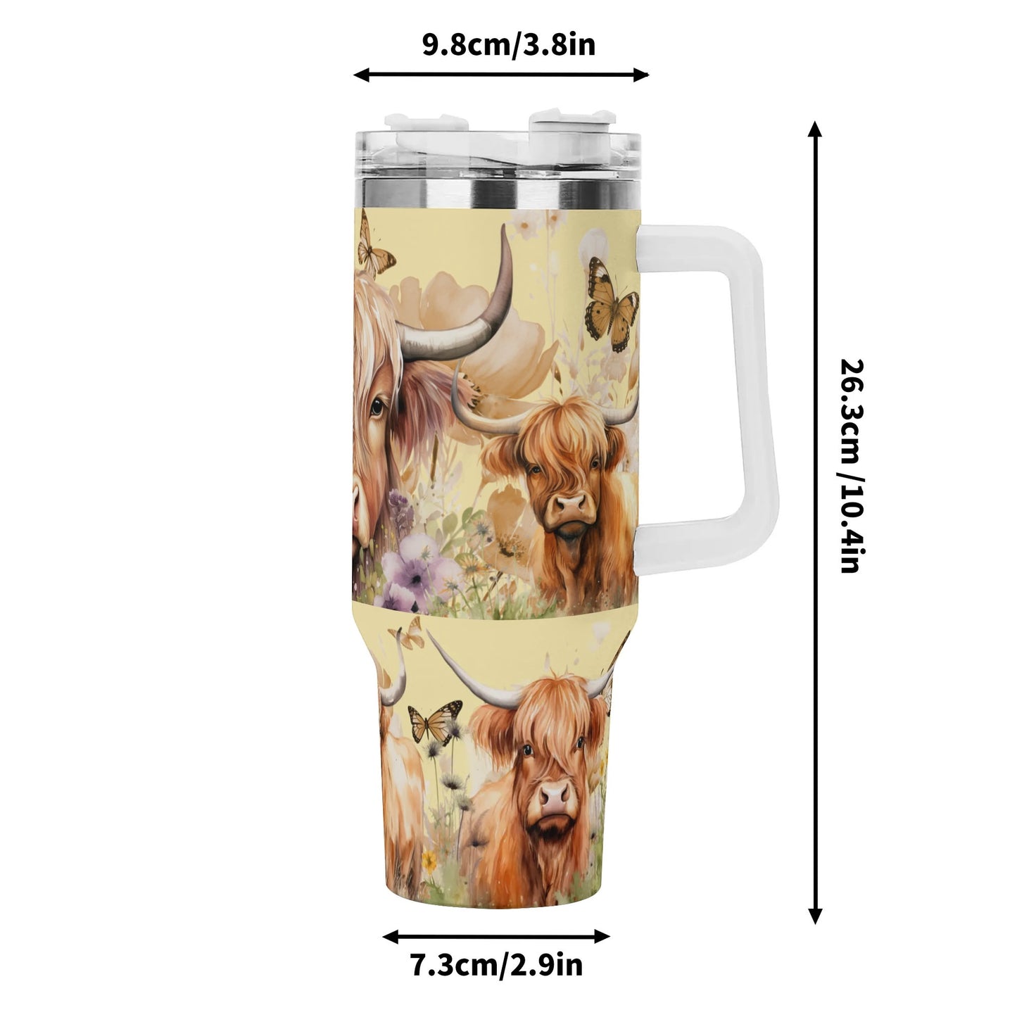 Highland Cow Floral 40oz Stainless Steel Tumbler With Handle and Straw