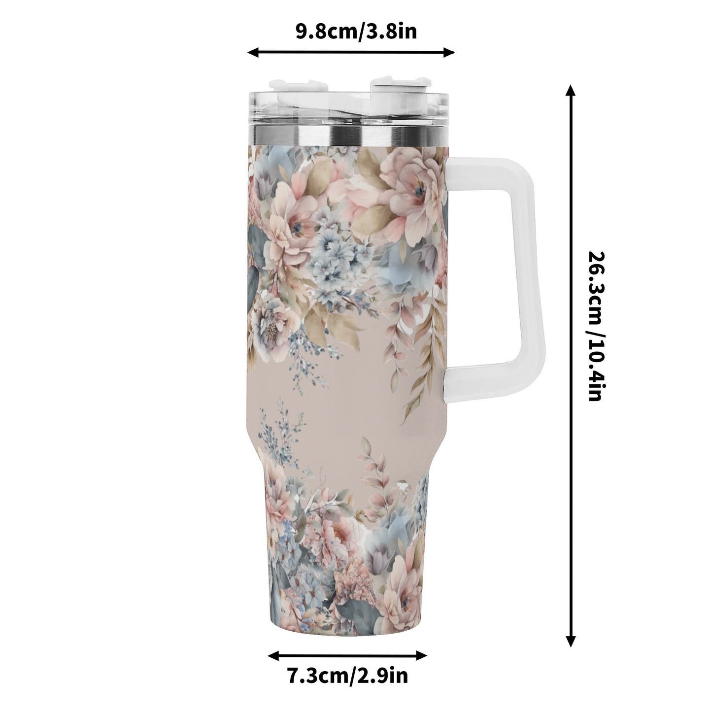 Beautiful Floral Design 40oz Stainless Steel Tumbler With Handle and Straw