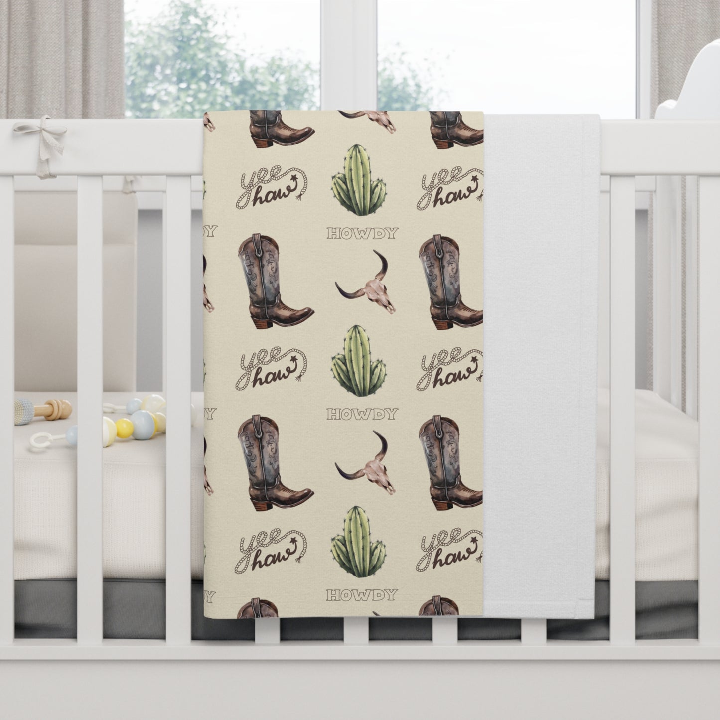 Western Cactus Boot Soft Fleece Baby Blanket