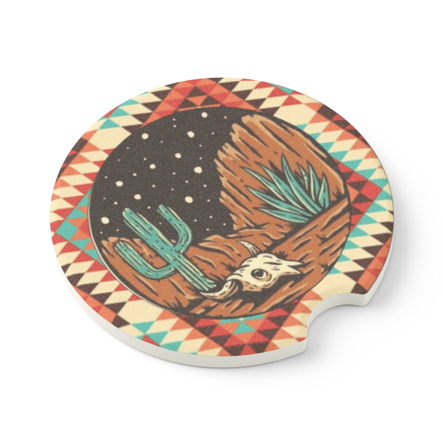 Western Desert Aztec Print Ceramic Car Coasters - 2 Pack