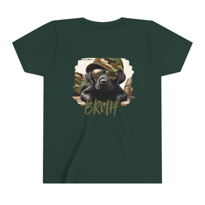 Youth "Bruh" Cool Black Lab Hunting Puppy Themed Graphic Tee