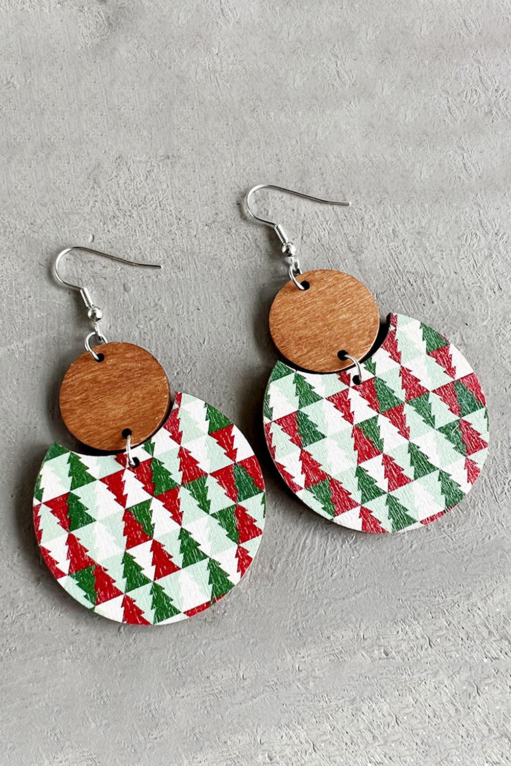 Multicolor Christmas Checker Graphic Wooden Earrings