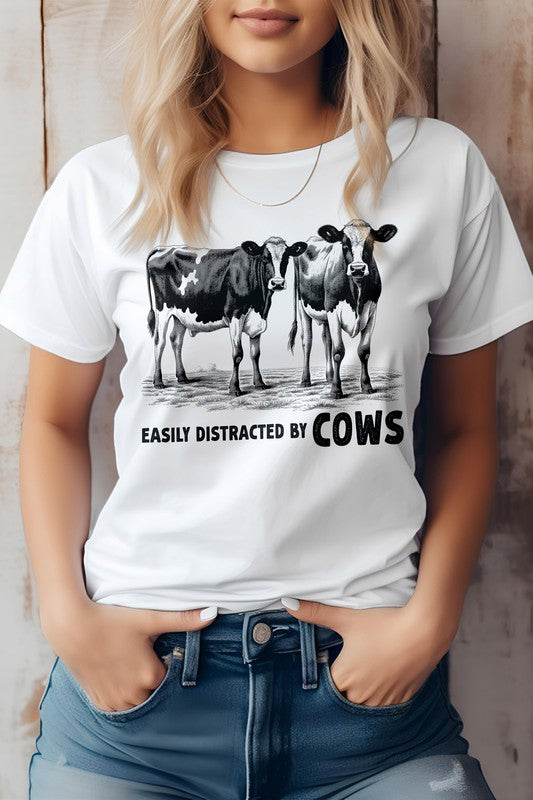 Easily Distracted By Cows, Farm Women's Graphic Tee