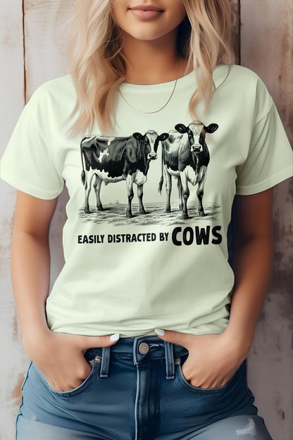 Easily Distracted By Cows, Farm Women's Graphic Tee