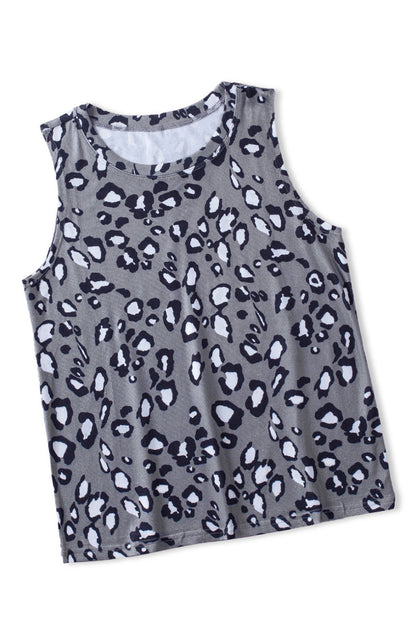 Gray Cheetah Print Sleeveless Crewneck Tank Top