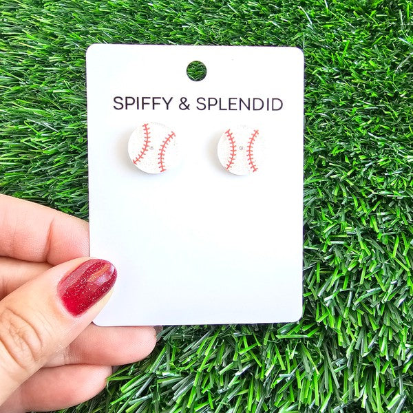 Glitter Baseball Stud Earrings