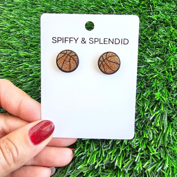 Glitter Basketball Stud Earrings