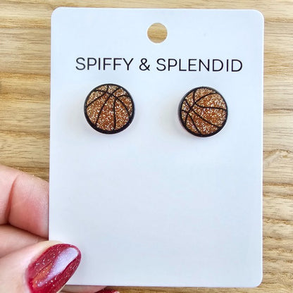 Glitter Basketball Stud Earrings