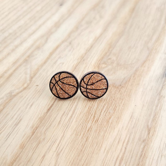 Glitter Basketball Stud Earrings