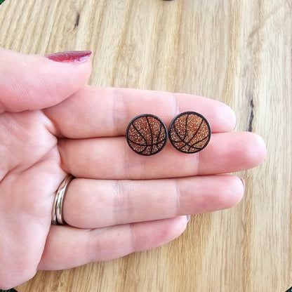 Glitter Basketball Stud Earrings