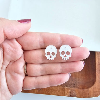 White Glitter Skull Stud Earrings