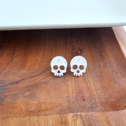 White Glitter Skull Stud Earrings