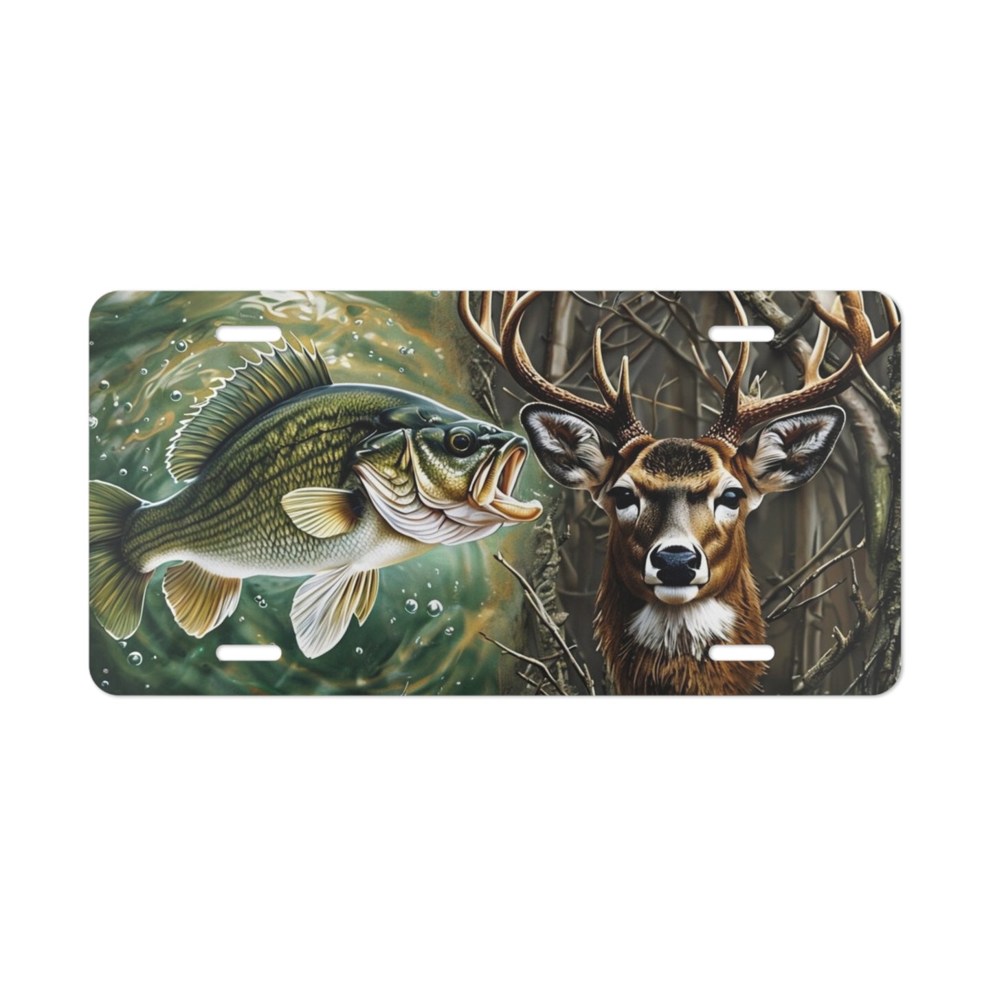 Fish & Deer Outdoor Enthusiast Blended Personalizable Decorative License Plate