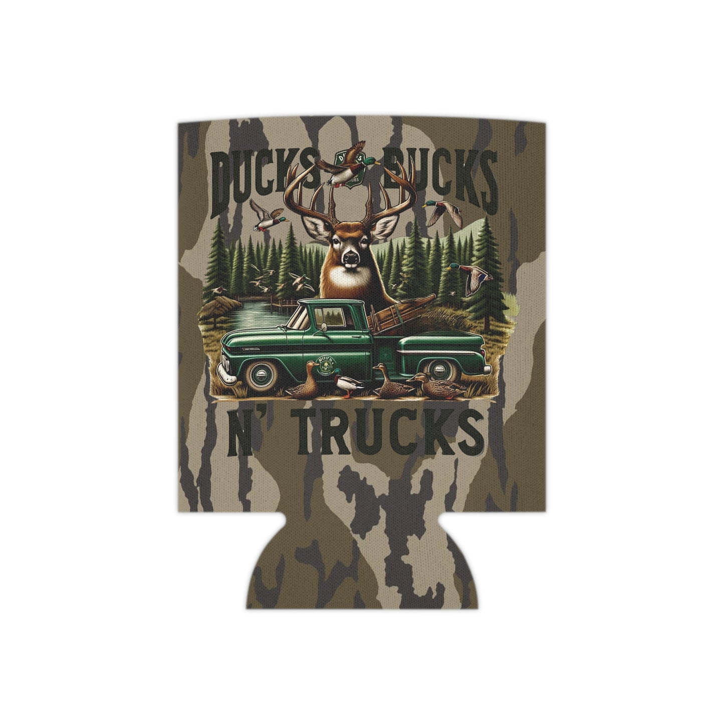 Ducks, Bucks & Trucks Bottomland Camo Can Koozie