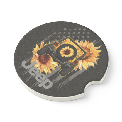 Sunflower American Jeep Theme Ceramic Car Coasters - 2 Pack